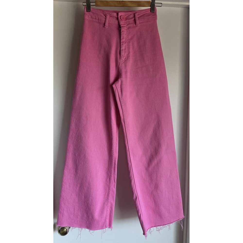 Zara Jeans Women Size 2 Pink Solid Casual Wide Leg Streetwear Pants Trousers 26W